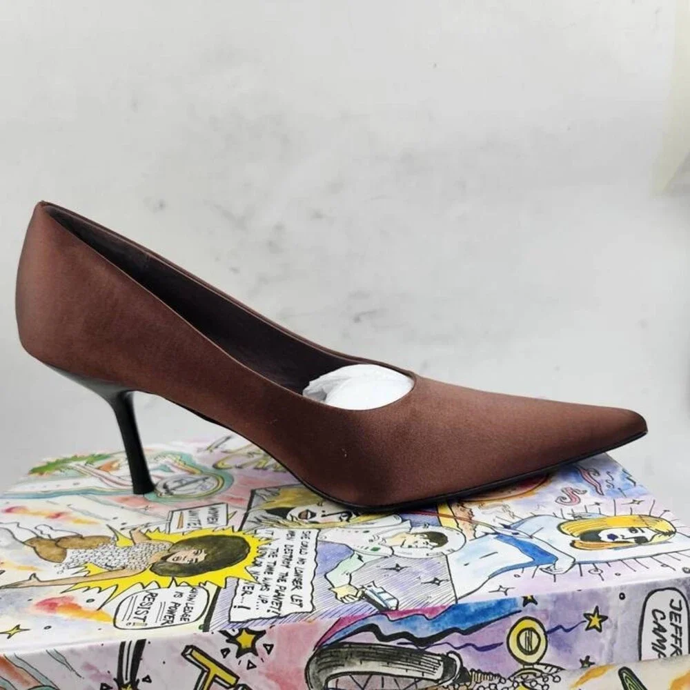 Jeffrey Campbell Chosen Pointed Toe Stiletto Pumps Women's 8 Brown Silk Slip On
